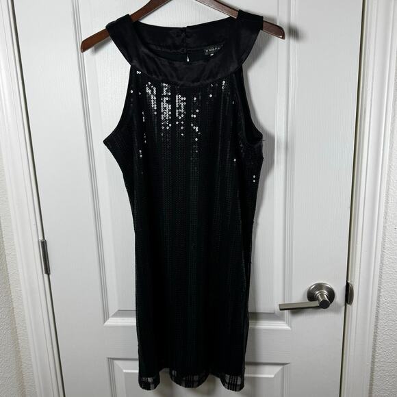 VTG Rampage Halter Sequin Little Black Dress Women’s Large Peekaboo Back Y2K - Picture 1 of 13
